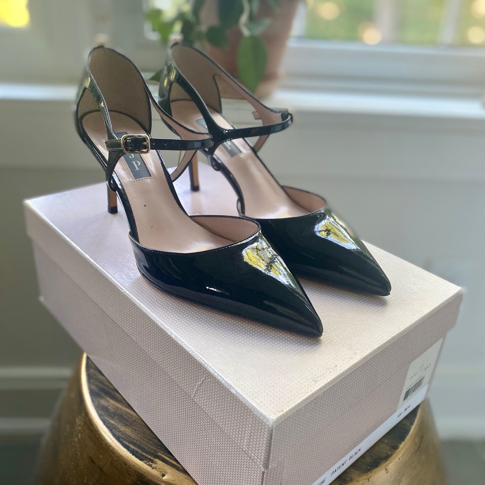 Brand New Patent black strap heels from Sarah Jessica Parker